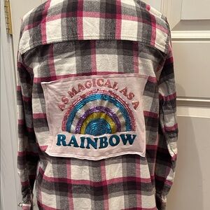 Upcycled Flannel Universal Thread Pink and Gray “As magical as a rainbow”🌈